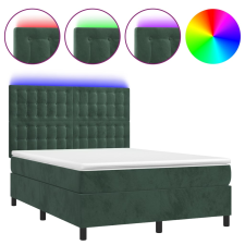 vidaXL sötétzöld bársony rugós és LED-es ágy matraccal 140x200 cm (3136368) ágy és ágykellék