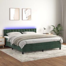 vidaXL sötétzöld bársony rugós és LED-es ágy matraccal 160x200 cm ágy és ágykellék