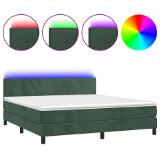 vidaXL sötétzöld bársony rugós és LED-es ágy matraccal 160x200 cm (3134294) ágy és ágykellék