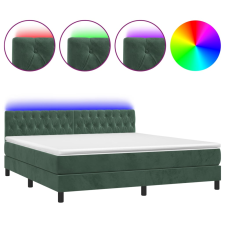 vidaXL sötétzöld bársony rugós és LED-es ágy matraccal 180x200 cm (3134600) ágy és ágykellék