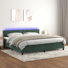 vidaXL sötétzöld bársony rugós és LED-es ágy matraccal 200x200 cm ágy és ágykellék