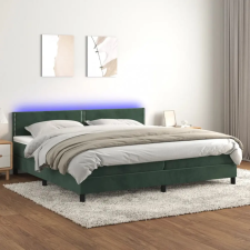 vidaXL sötétzöld bársony rugós és LED-es ágy matraccal 200x200 cm ágy és ágykellék
