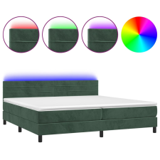 vidaXL sötétzöld bársony rugós és LED-es ágy matraccal 200x200 cm (3134486) ágy és ágykellék