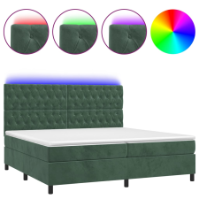 vidaXL sötétzöld bársony rugós és LED-es ágy matraccal 200x200 cm (3136326) ágy és ágykellék