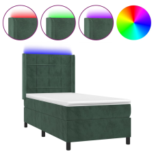 vidaXL sötétzöld bársony rugós és LED-es ágy matraccal 90x190 cm (3139538) ágy és ágykellék