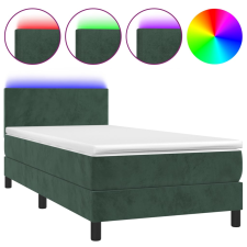 vidaXL sötétzöld bársony rugós és LED-es ágy matraccal 90x200 cm (3134264) ágy és ágykellék