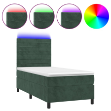 vidaXL sötétzöld bársony rugós és LED-es ágy matraccal 90x200 cm (3136164) ágy és ágykellék