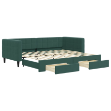 vidaXL sötétzöld kihúzható bársony heverő fiókkal 90 x 200 cm (3196741) ágy és ágykellék