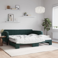 vidaXL sötétzöld kihúzható bársony heverő matraccal 100 x 200 cm ágy és ágykellék