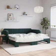 vidaXL sötétzöld kihúzható bársony heverő matraccal 100 x 200 cm ágy és ágykellék