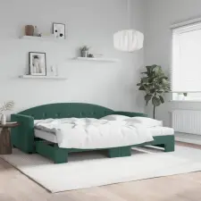 vidaXL Sötétzöld kihúzható bársony heverő matraccal 90 x 200 cm ágy és ágykellék