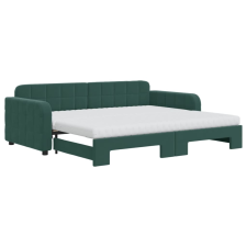 vidaXL sötétzöld kihúzható bársony heverő matraccal 90 x 200 cm (3196955) ágy és ágykellék