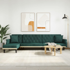 vidaXL Sötétzöld L-alakú bársony kanapéágy 271x140x70 cm bútor