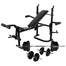 vidaXL Súlyzópad állvánnyal, egykezes és kétkezes súlyzószettel 60,5 kg edzőpad