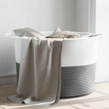 vidaXL Szürke és fehér pamut szennyeskosár ø55 x 36 cm bútor