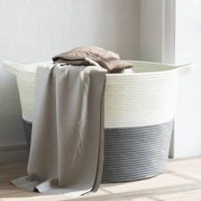 vidaXL szürke-fehér pamut szennyeskosár Ø60 x 36 cm bútor