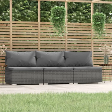 vidaXL Szürke háromszemélyes polyrattan kanapé párnákkal kerti bútor