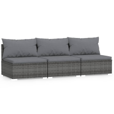 vidaXL szürke háromszemélyes polyrattan kanapé párnákkal (317517) kerti bútor