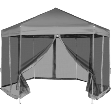 vidaXL szürke hatszögletű felugró pavilon 6 oldalfallal 3,6 x 3,1 m kerti bútor