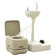 vidaXL szürke hordozható kemping-WC 10+10 L és kézmosóállvány 20 L kemping felszerelés