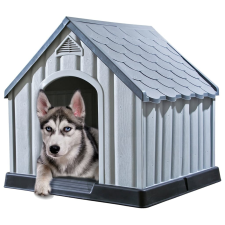 vidaXL szürke műanyag kutyaház 92 x 87 x 91 cm szállítóbox, fekhely kutyáknak