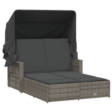 vidaXL szürke polyrattan dupla napozóágy tetővel és párnával (365809) kerti bútor