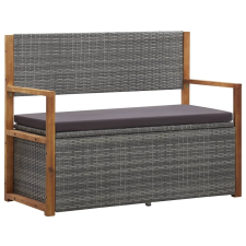 vidaXL szürke polyrattan és tömör akácfa tárolópad 110 cm kerti bútor