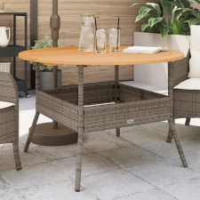 vidaXL Szürke polyrattan kerti asztal akácfa lappal Ø110 x 71 cm kerti bútor