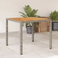 vidaXL Szürke polyrattan kerti asztal akácfa lappal 90 x 90 x 75 cm kerti bútor