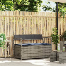 vidaXL szürke polyrattan kerti tárolópad párnával kerti bútor