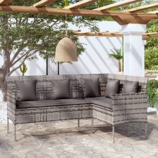 vidaXL szürke polyrattan L-alakú kanapé párnákkal kerti bútor