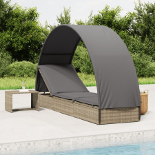 vidaXL szürke polyrattan napágy kerek tetővel 211 x 57 x 140 cm kerti bútor