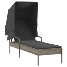 vidaXL szürke polyrattan napozóágy tetővel kerti bútor