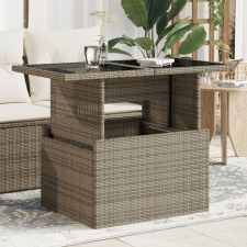vidaXL szürke polyrattan üveglapos kerti asztal 100x55x73 cm kerti bútor