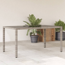 vidaXL szürke polyrattan üveglapos kerti asztal 150 x 90 x 75 cm kerti bútor