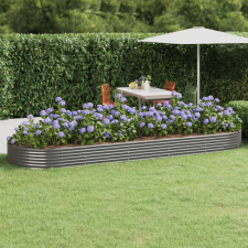 vidaXL szürke porszórt acél kerti ültetőláda 450x140x36 cm kerti dekoráció