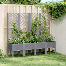 vidaXL Szürke PP rácsos kerti ültetőláda 160 x 40 x 142 cm kerti tárolás