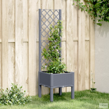 vidaXL Szürke PP rácsos kerti ültetőláda 40 x 40 x 142 cm kerti tárolás