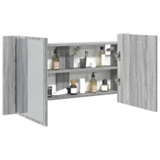 vidaXL szürke sonoma akril LED-es tükrös fürdőszobaszekrény 90x12x45cm fürdőszoba bútor