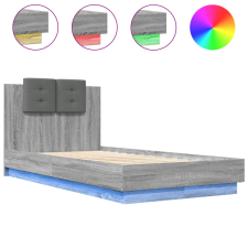 vidaXL szürke sonoma színű ágykeret fejtámlával és LED-ekkel 90x190 cm (3210064) ágy és ágykellék