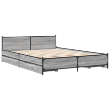 vidaXL szürke sonoma színű szerelt fa ágykeret fiókokkal 135 x 190 cm (3279950) ágy és ágykellék