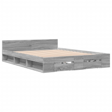 vidaXL szürke sonoma színű szerelt fa ágykeret fiókokkal 160 x 200 cm (3280739) ágy és ágykellék