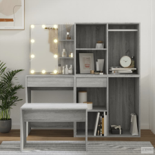 vidaXL Szürke sonoma színű szerelt fa fésülködőasztal-szett LED-ekkel bútor