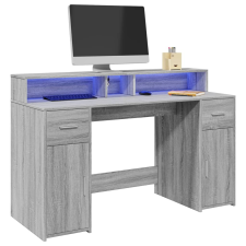 vidaXL szürke sonoma színű szerelt fa íróasztal LED-ekkel 140x55x91 cm bútor