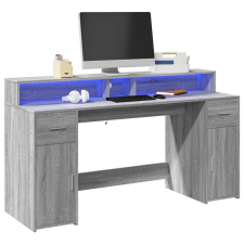 vidaXL szürke sonoma színű szerelt fa íróasztal LED-ekkel 160x55x91 cm bútor