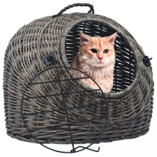 vidaXL Szürke természetes fűzfa macskaszállító kosár 60 x 45 x 45 cm szállítóbox, fekhely macskáknak