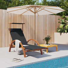 vidaXL szürke textilén és tömör nyárfa napozóágy tetővel kerti bútor
