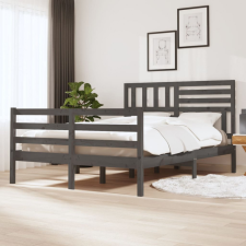 vidaXL szürke tömör fa ágykeret 135 x 190 cm (4FT6 Double) ágy és ágykellék