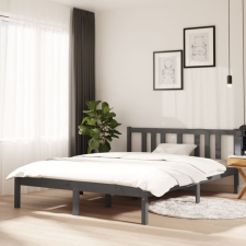 vidaXL szürke tömör fa ágykeret 135 x 190 cm (4FT6 Double) ágy és ágykellék