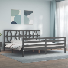 vidaXL szürke tömör fa ágykeret fejtámlával 200 x 200 cm ágy és ágykellék